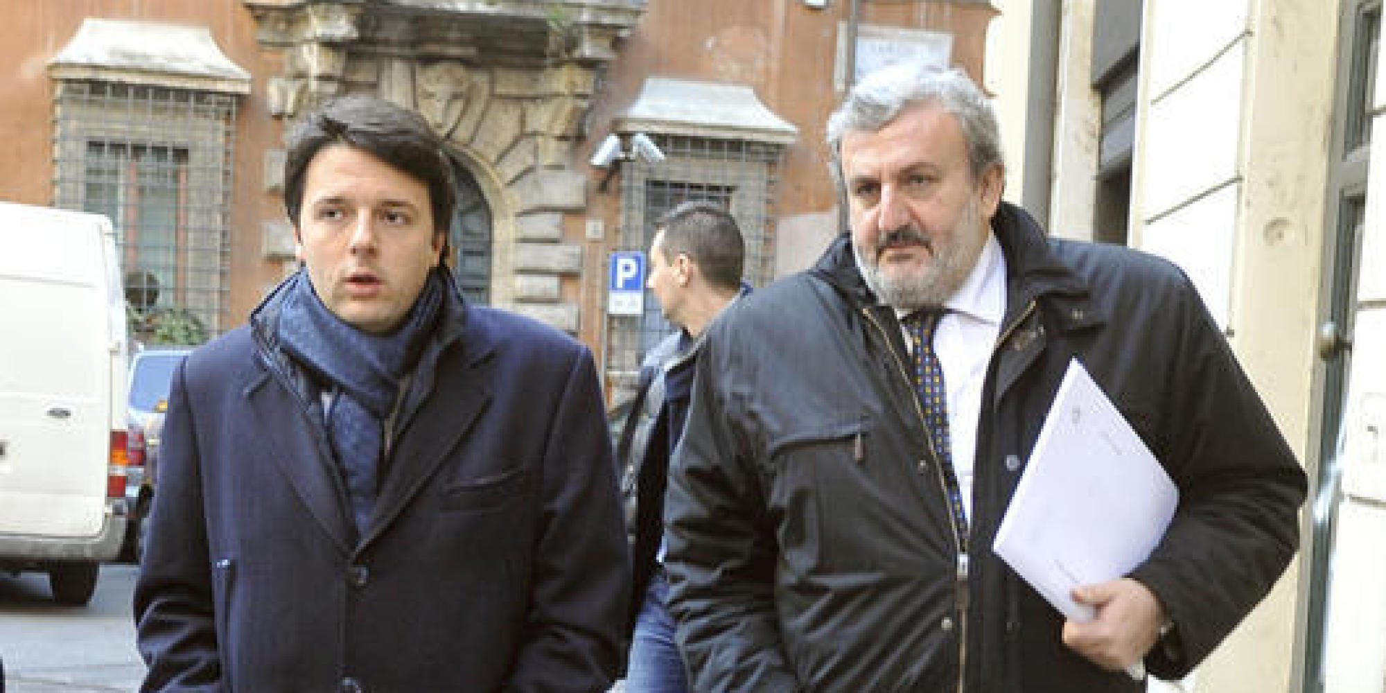 13/01/2011 Roma, arrivi alla Direzione nazionale del Partito Democratico, nella foto Matteo Renzi e Michele Emiliano
